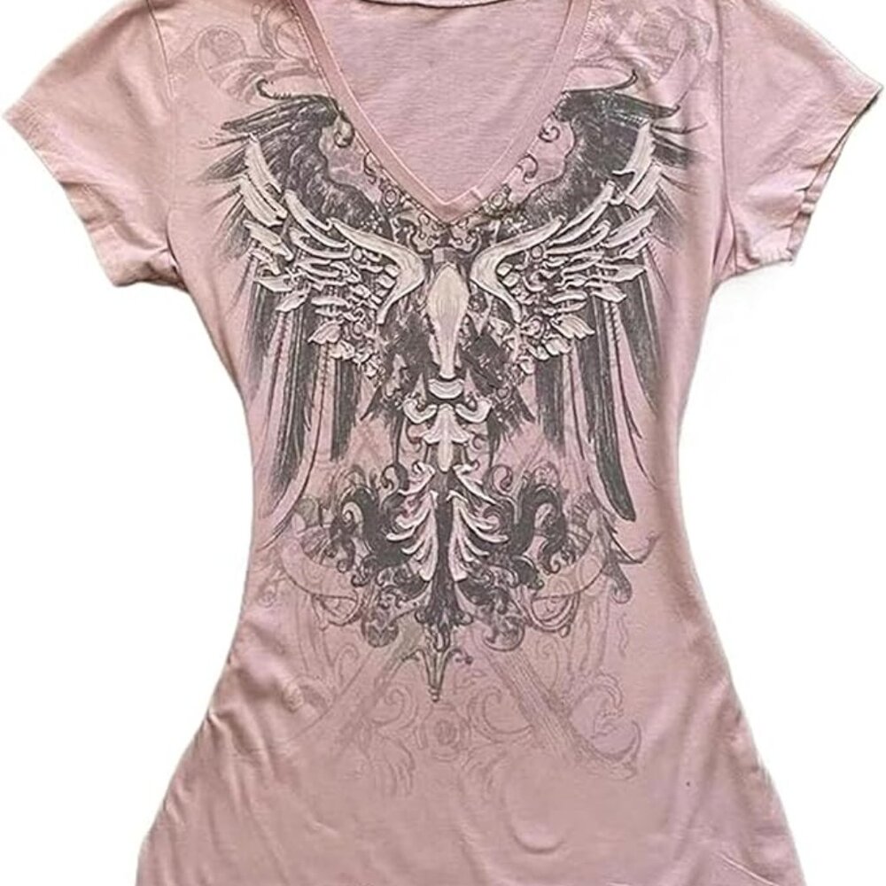 Grunge Shirts Emo Clothes Teen Girls Vintage Graphic Tee Y2k 2000s Goth Top Wome